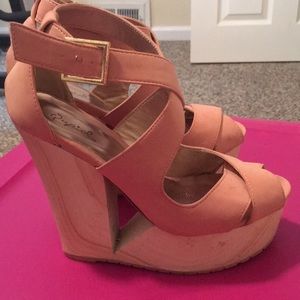 Blush pink straps wedges
